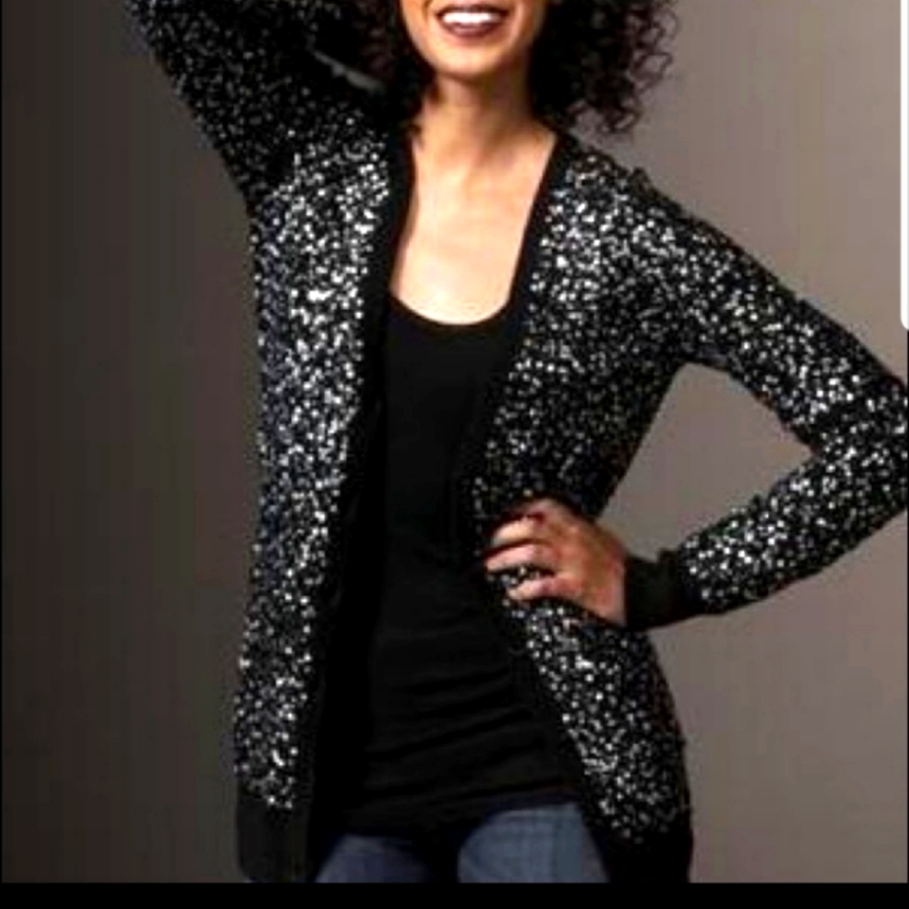 Alice + Olivia Black Grandpa Cardigan with Sequins